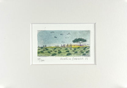 Dolezalek, Beatrice, Geschichten vom Radeln, 1983, 4,5 x 9cm/ mit Pp., Col. Radierung