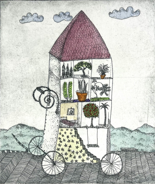 Dolezalek, Beatrice, Mobile Oase, 1981, 15,3 x 12,9cm, Col. Radierung