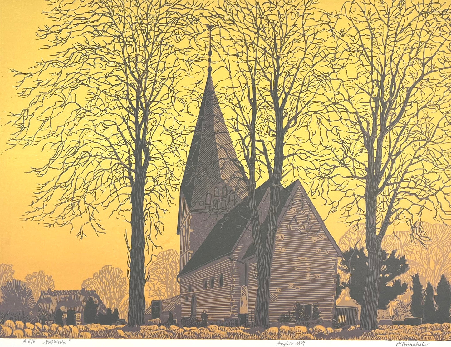 Störtenbecker, Nikolaus, Dorfkirche 1999, Farbholzschnitt, Ed. 6/6, signiert, 45 x 60 cm