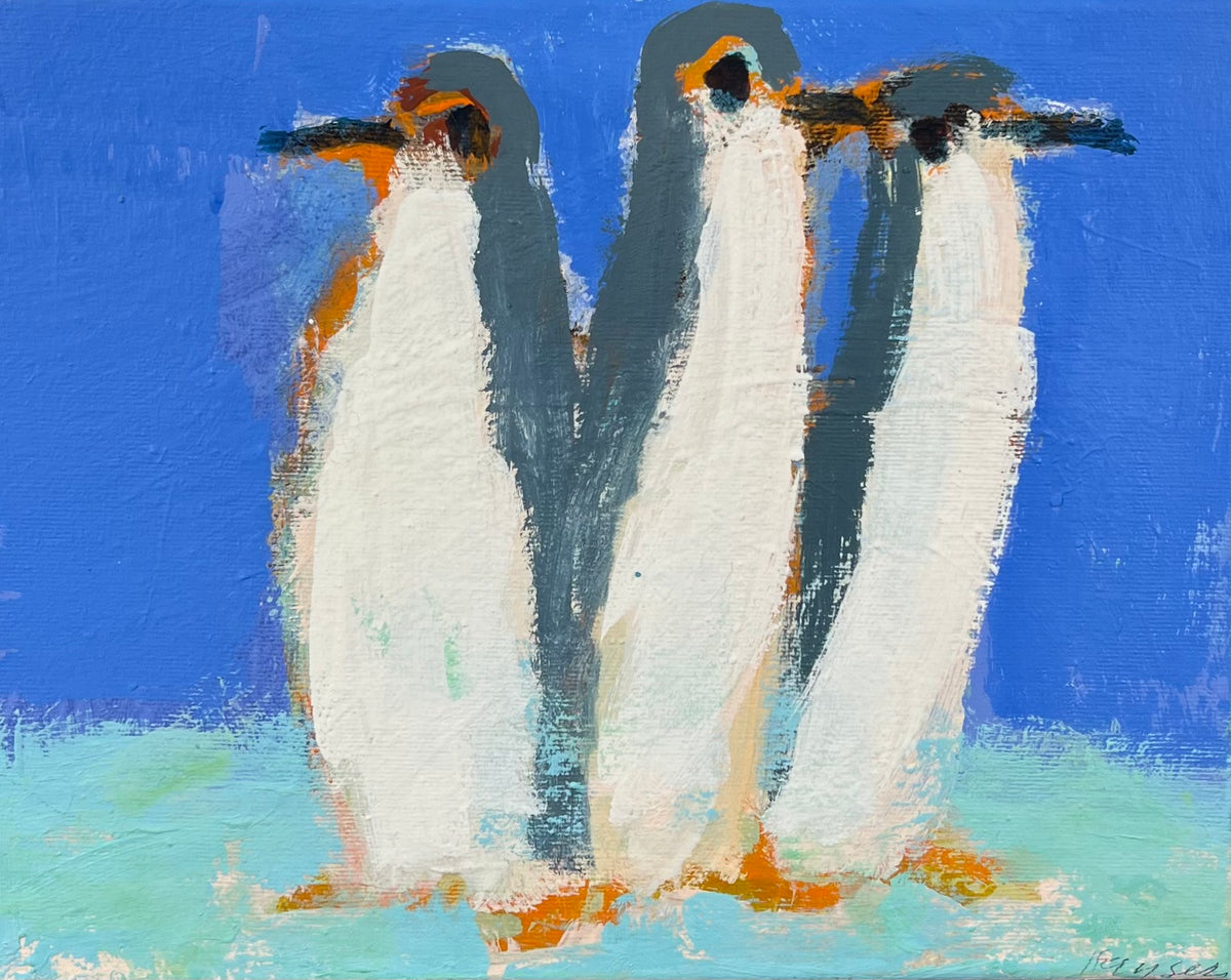 Hansen, Ulrike, Drei Pinguine, 24 x 30cm, Eitempera auf Leinwand, 2026