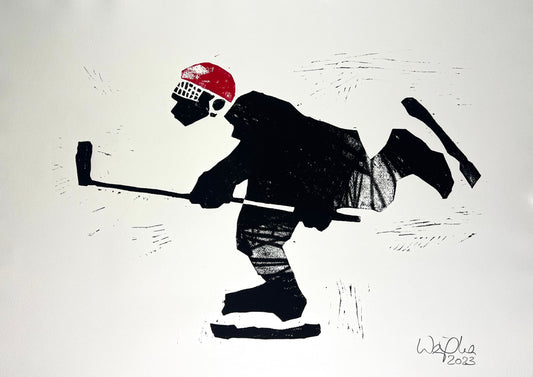 Weiss, Karina, Eishockey-Spieler II, 56,7 x 78cm, Holzschnitt