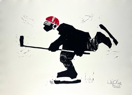 Weiss, Karina, Eishockey-Spieler I, 56,7 x 78cm, Holzschnitt