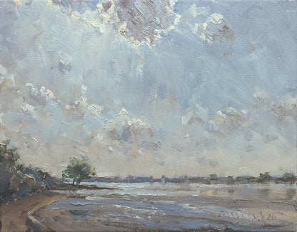 Meinel, Mathias, Elbe bei Kirchwerder, 40 x 50cm, Unikat, Öl auf LW, 2020