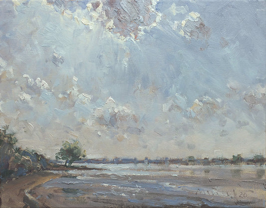 Meinel, Mathias, Elbe bei Kirchwerder, 40 x 50cm, Unikat, Öl auf LW, 2020