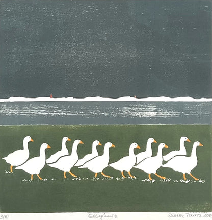 Tautz, Dieter, Elbgänse, Holzschnitt, 30 x 30cm, 3/10, Holzschnitt