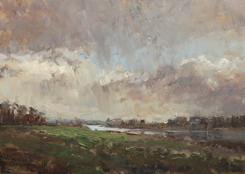 Meinel, Mathias, Elbwiesen im Regen, 50 x 70cm, Öl auf Leinw., 2026
