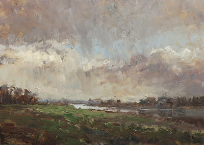 Meinel, Mathias, Elbwiesen im Regen, 50 x 70cm, Öl auf Leinw., 2026