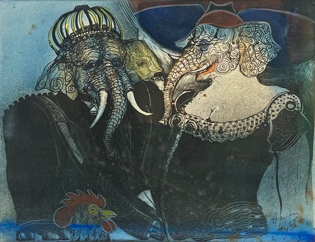 Leiß, Hans-Ruprecht, Elefantenpaar, 31,5 x 41cm, Lithografie