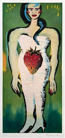 Bach, Elvira, Erdbeerdiva, 104 x 48cm, Farbradierung