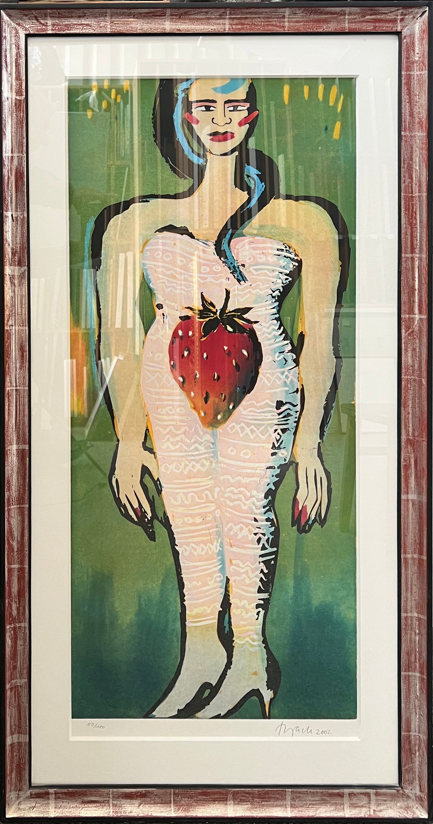 Bach, Elvira, Erdbeerdiva, 104 x 48cm, Farbradierung