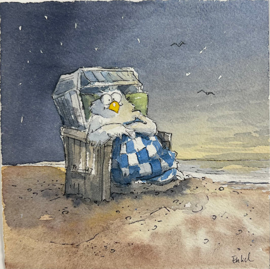 Entrich, Stephanie, Gemütlicher Abend, 12 x 12cm(mit PP), Aquarellisierte Zeichnung