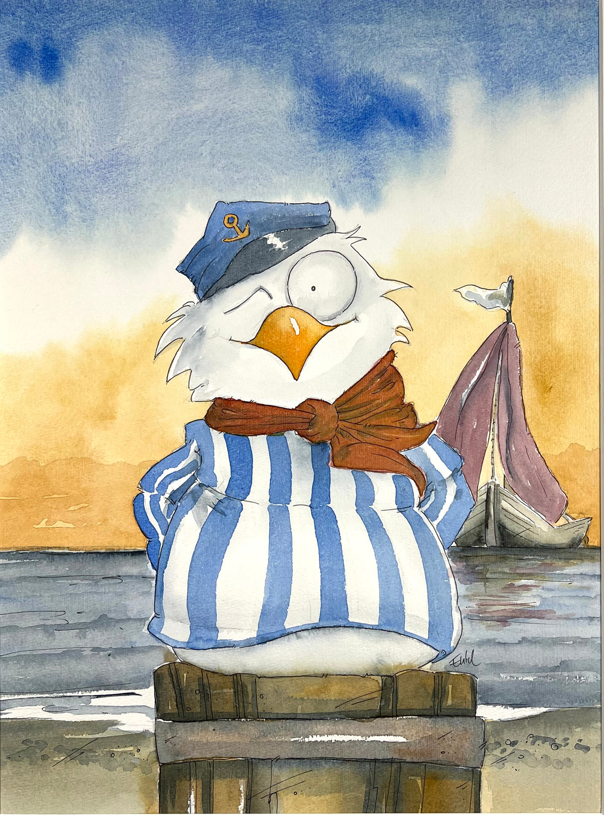 Entrich Inj Entrich, Stephanie, An Bord, 46 x 34cm, Aquarell – Galerie Tobien