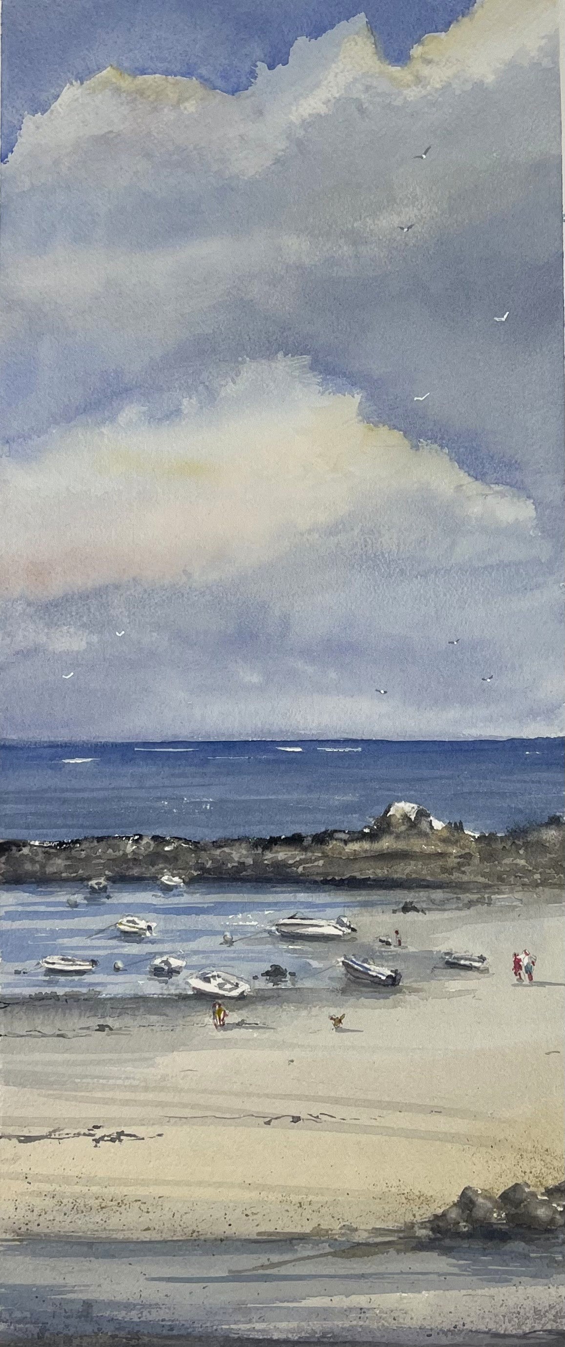 Entrich, Stephanie, Ebbe-Boote auf dem Grund, 49 x 21cm, Aquarell