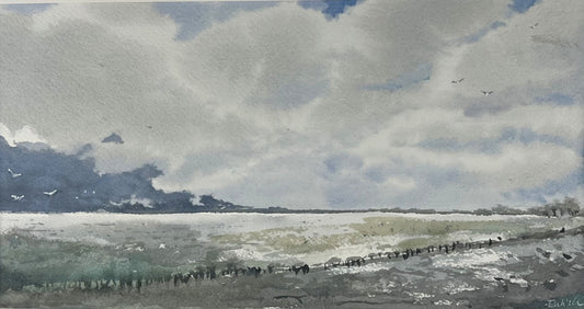 Entrich, Stephanie, Husum Landstrich, 14 x 31cm, Skizze 1, Aquarell