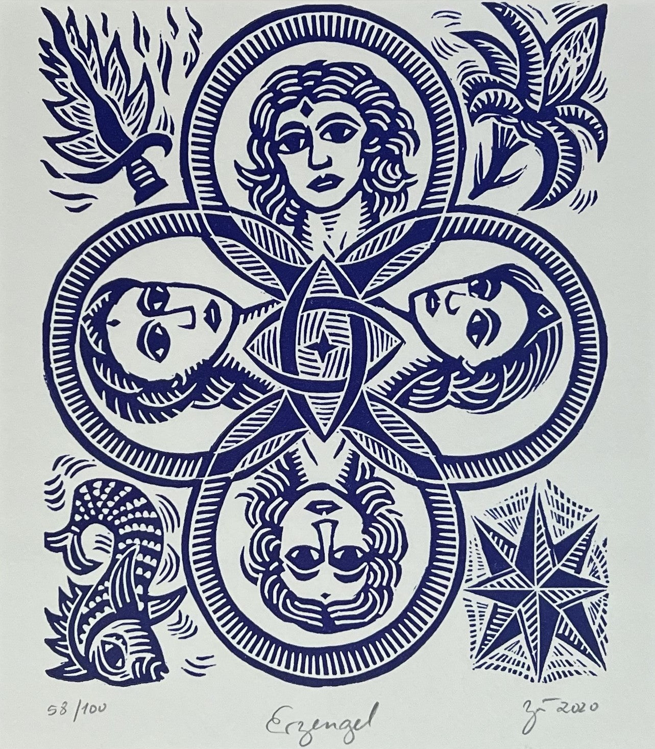 Zwirnmann, Katja, Erzengel/Kleines Pandämonium, 22,5 x 16cm, 58/100, Linolschnitt, 2020