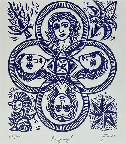 Zwirnmann, Katja, Erzengel/Kleines Pandämonium, 22,5 x 16cm, 58/100, Linolschnitt, 2020