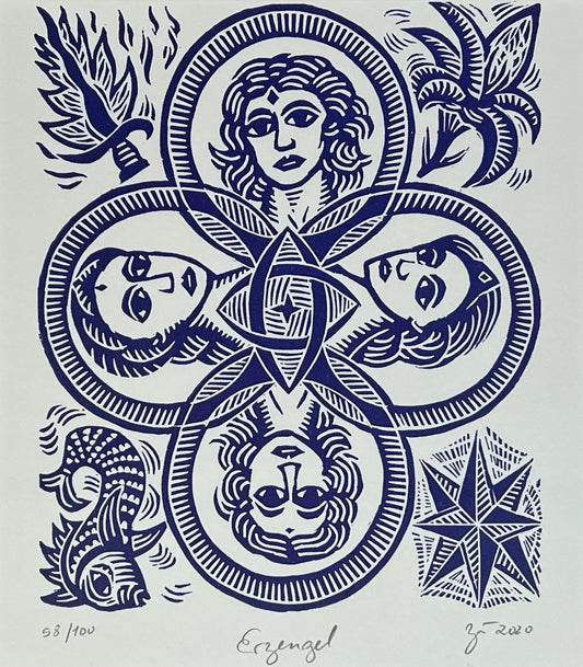 Zwirnmann, Katja, Erzengel/Kleines Pandämonium, 22,5 x 16cm, 58/100, Linolschnitt, 2020