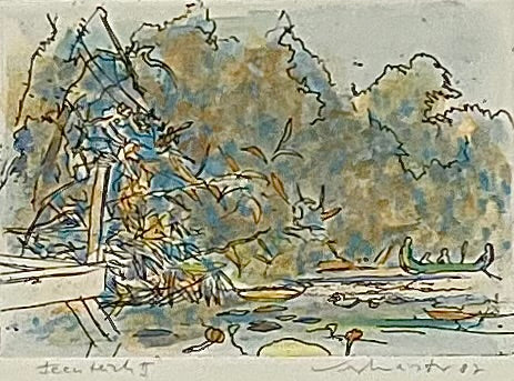 Werkmeister, Wolfgang, Feenteich II, 9 x 13cm,  aquarellierte Radierung, 1987