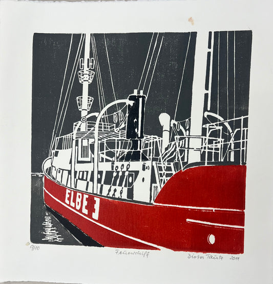 Tautz, Dieter, Feuerschiff, 30 x 30cm, 09/10, Holzschnitt, 2011