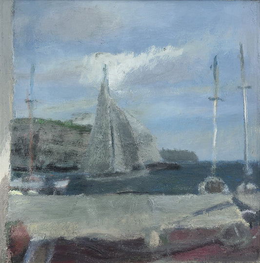 Feyen, Harald, Auslaufendes Schiff, 28 x 27cm, Ölgemälde