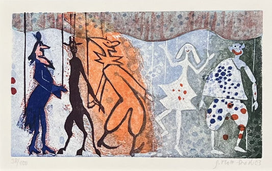 Mott-Dreizler, Gisela, Figurentheater, 17 x 29cm, 38/100, Linoldruck