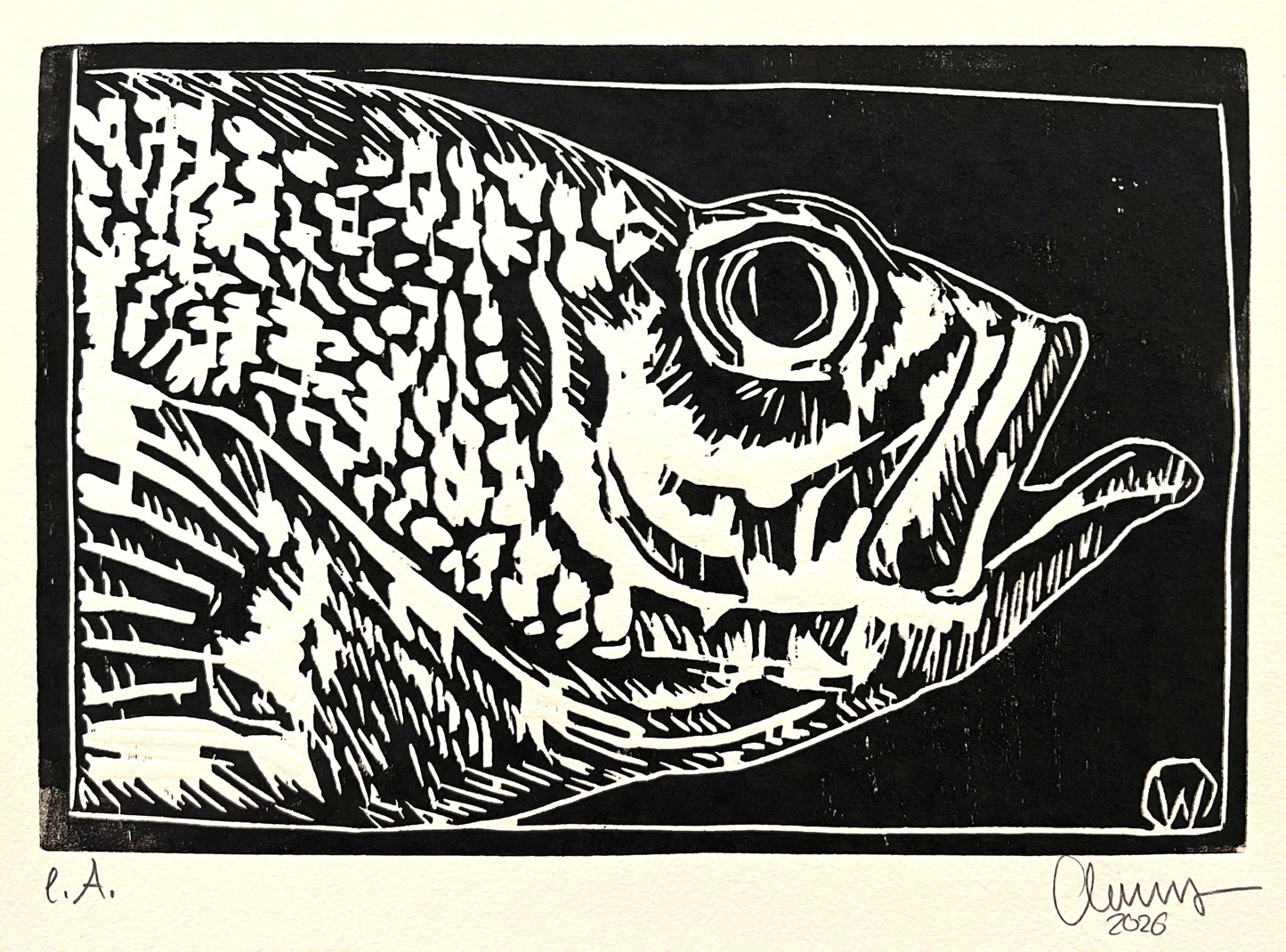 West, Ole, Fisch, 15 x 22cm, e.A., Holzschnitt, 2026