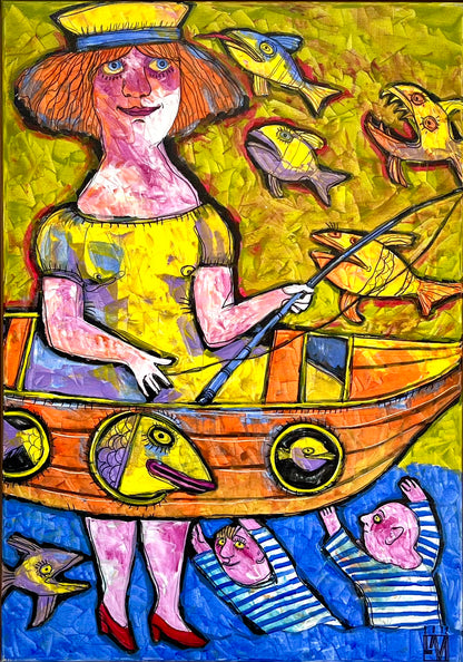 Monz, Lora, Fischerin, 100 x 70cm, Mischtechnik auf Leinwand
