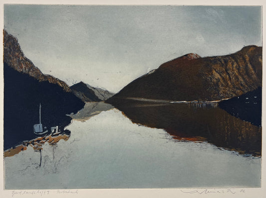 Werkmeister, Wolfgang, Fjordlandschaft V, 30 x 42 cm, Probe, Radierung, 1982