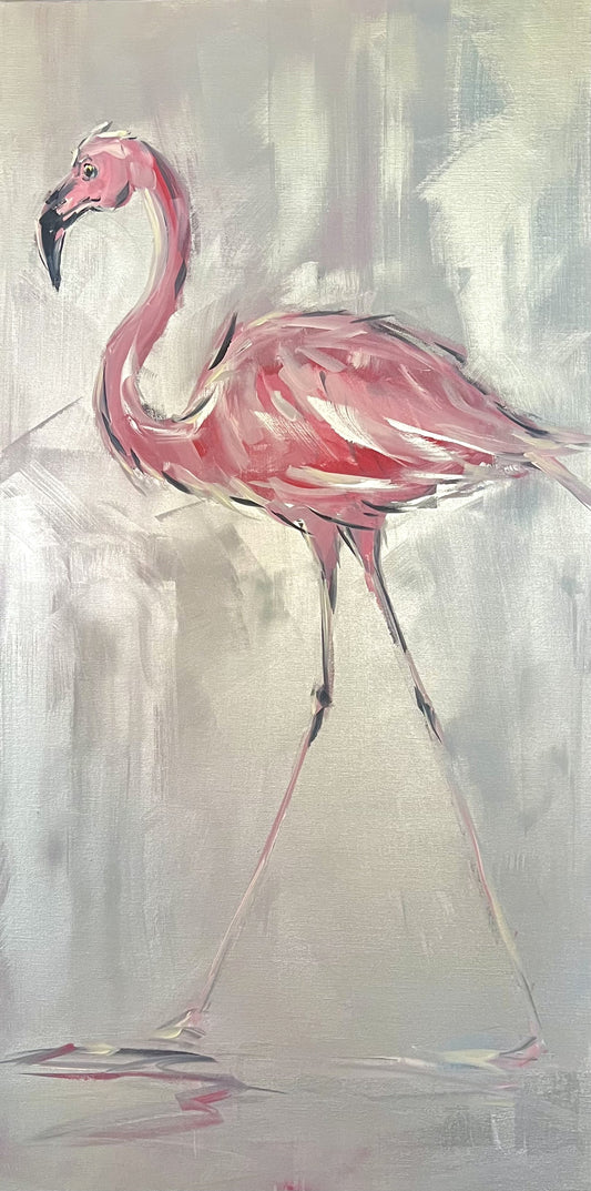 Ramm, Ines, Flamingo "Fiona", 120 x 60cm, Acrylgemälde