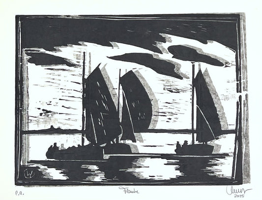 West, Ole, Flaute, 22,5 x 31cm, e.a., Holzschnitt, 2025