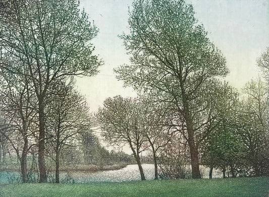 Wieland, Karl, Norddeutsche Flußlandschaft (Eider), 20 x 27cm, 1/35, Farbradierung, 2001