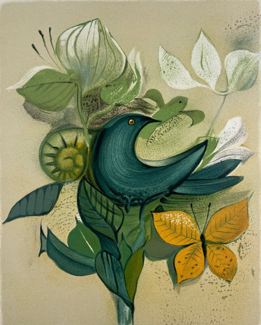 Framke, Dieter, Flora und Fauna (Blauer Vogel), 41,5 x 33cm, 126/180, Farblithografie