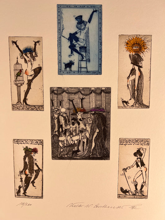 Leutheuser,  Walter W., Frivole Tänzerinnen, 29 x 21cm, 118/200, Radierung, 1982