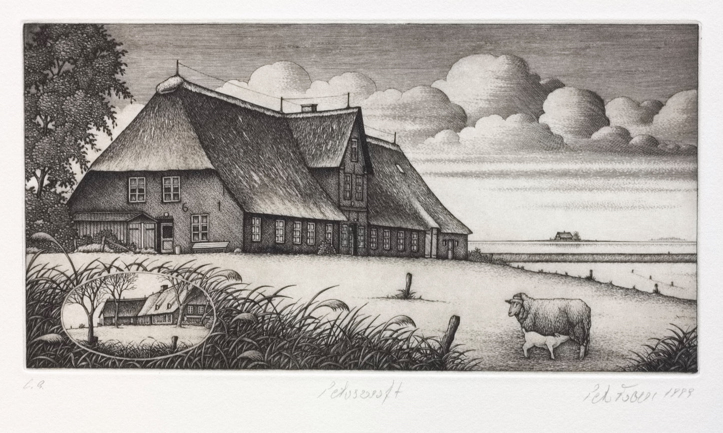 Froese, Peter, Peterswarft 1989, Kupferstich, e. a. Signiert, 11 x 21 cm