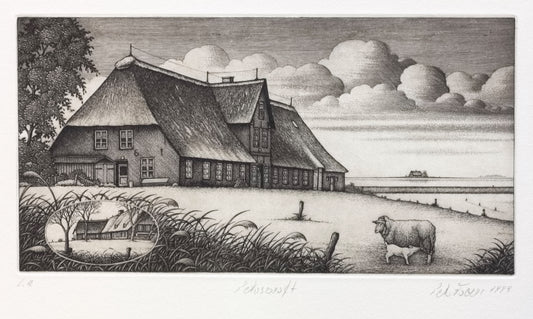 Froese, Peter, Peterswarft 1989, Kupferstich, e. a. Signiert, 11 x 21 cm