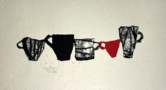 Weiss, Karina, Fünf Tassen II, 43 x 83cm, Holzschnitt