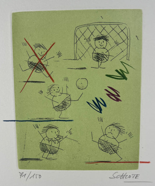 Schlote, Wilhelm, Fußball, 45 x 34cm, 71/150, Farbradierung