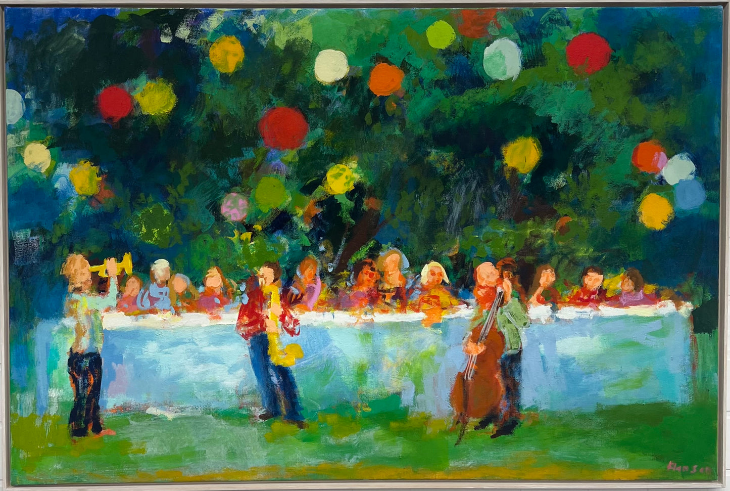 Hansen, Ulrike, Gartenfest mit Musik100 x 150 cm, Eitempera auf Leinwand, 2023