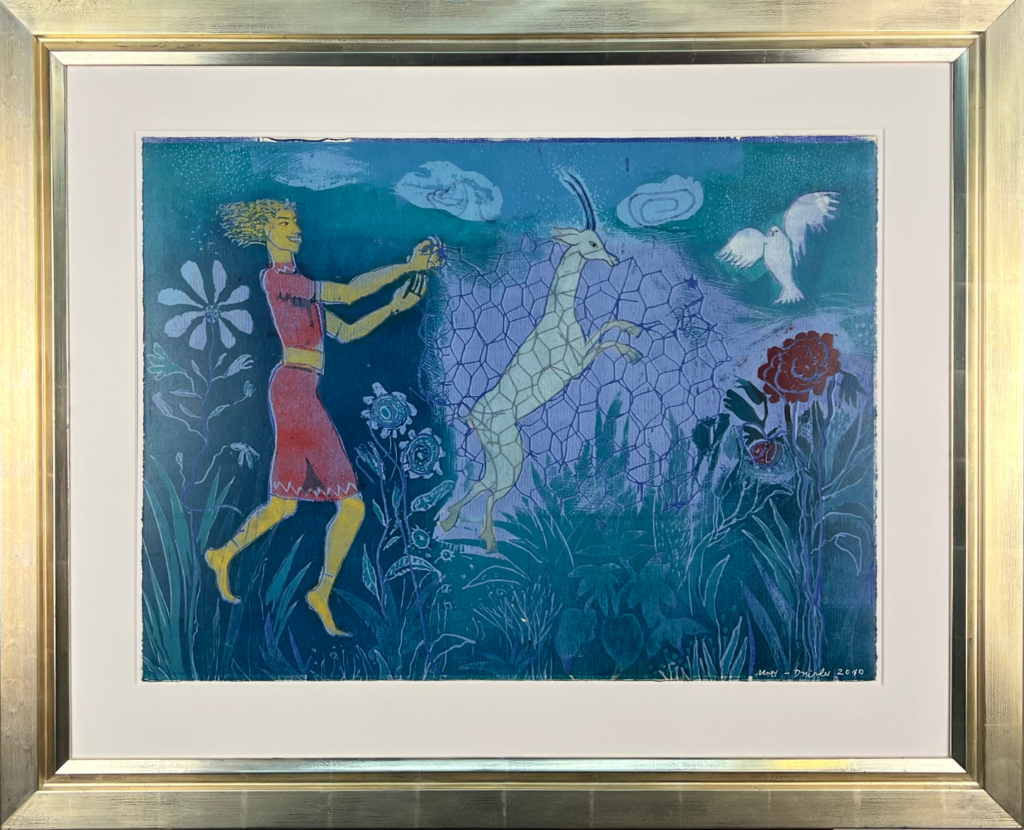 Mott-Dreizler, Gisela, Gazelle im Netz, 48 x 64,5cm, Holzschnitt