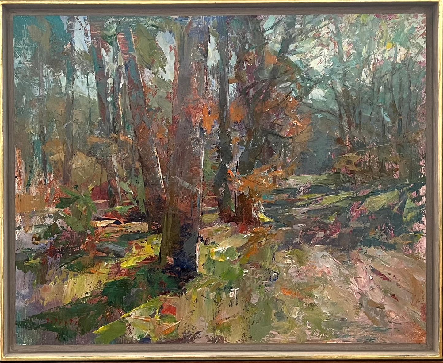 Wirtz, Björn, Gegenlicht mit Kiefern, 40 x 50cm, Ölgemälde