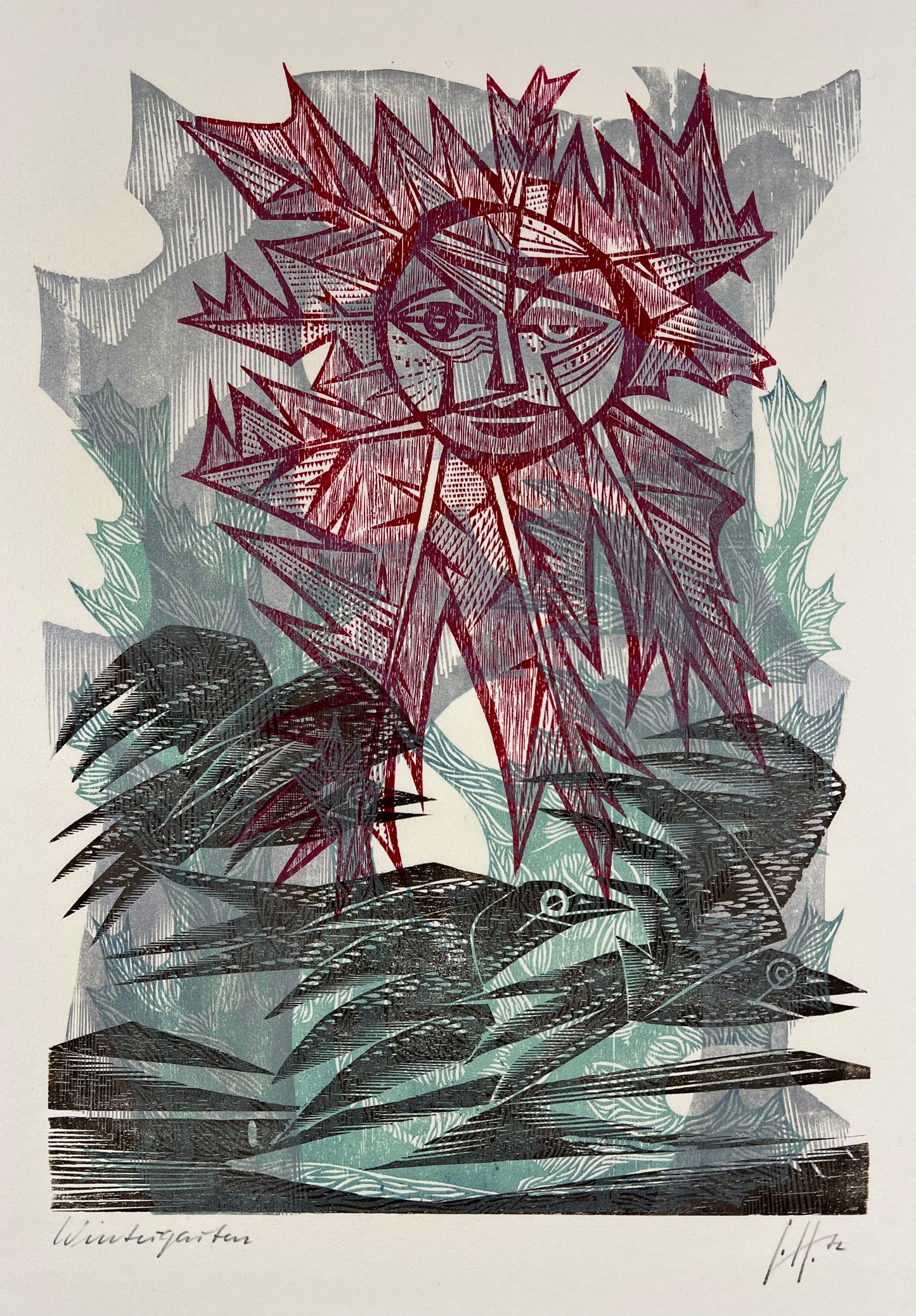 Hermanns, Gerhard, Wintergarten, 66 x 51cm, 1/1, Holzschnitt