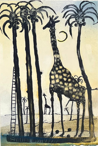 Leiß, Hans-Ruprecht, Giraffen und Kokospalmen, 59,5 x 38cm, Lithografie