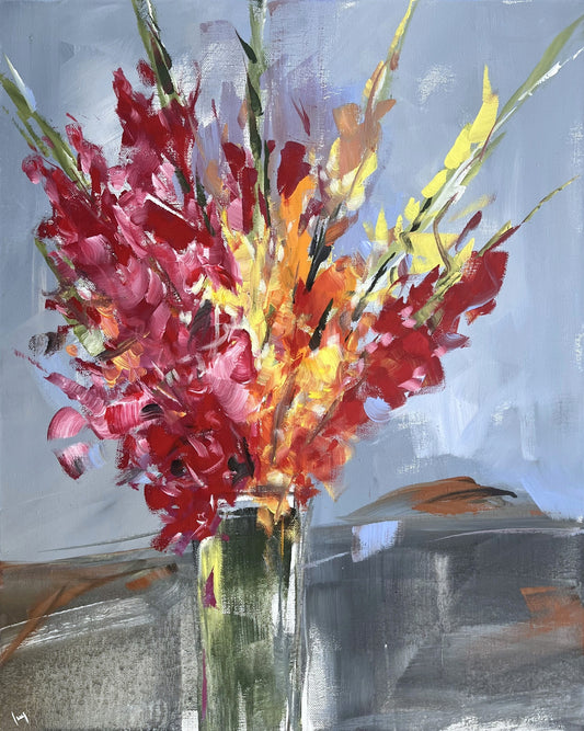 Ramm, Ines, Gladiolen, 100 x 80cm, Arcyl auf Leinwand