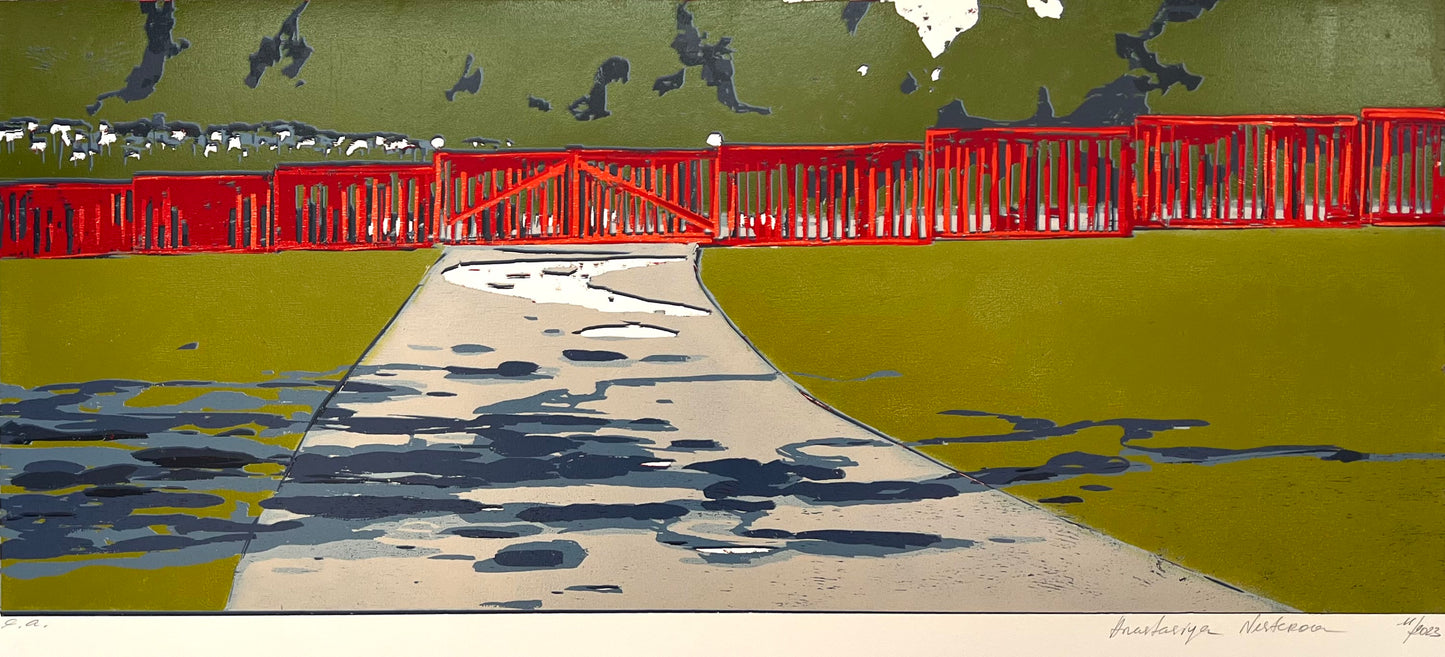Nesterova, Anastasiya, Grenze, 37 x 87cm, e.a., Holzschnitt, 2023
