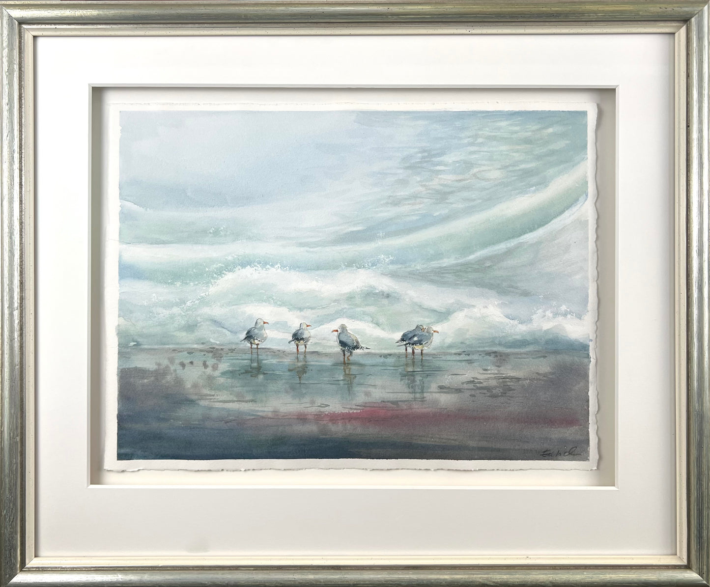 Entrich, Stephanie, Große Wellen/5Möwen, 30 x 40cm, Aquarell