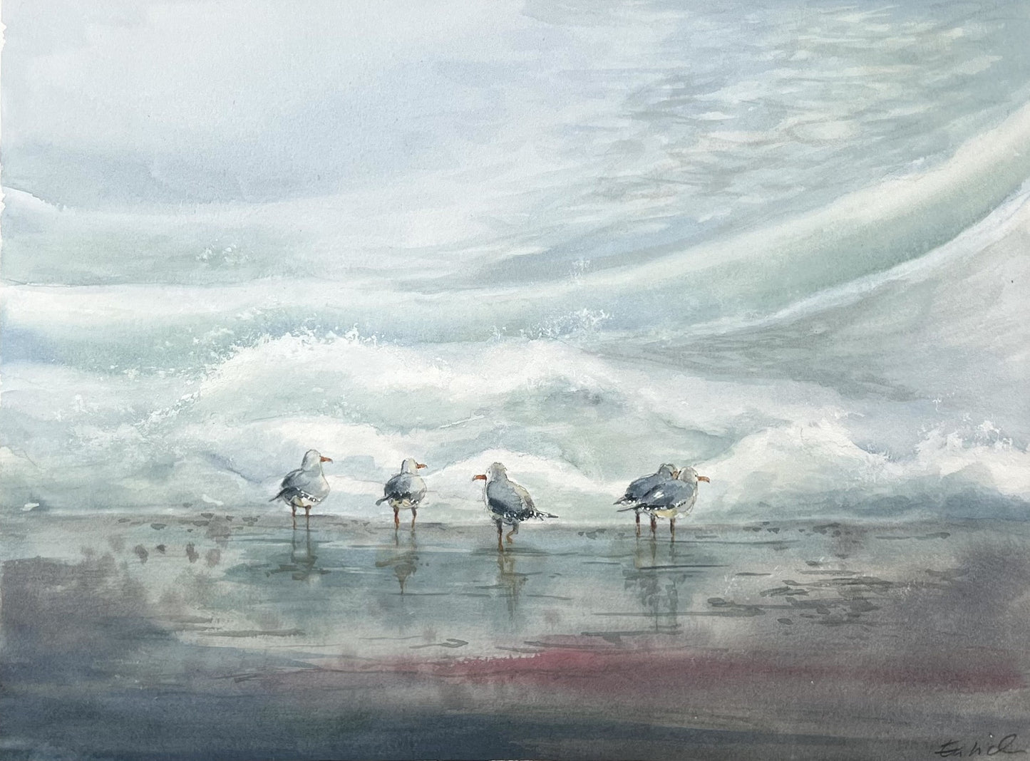 Entrich, Stephanie, Große Wellen/5Möwen, 30 x 40cm, Aquarell