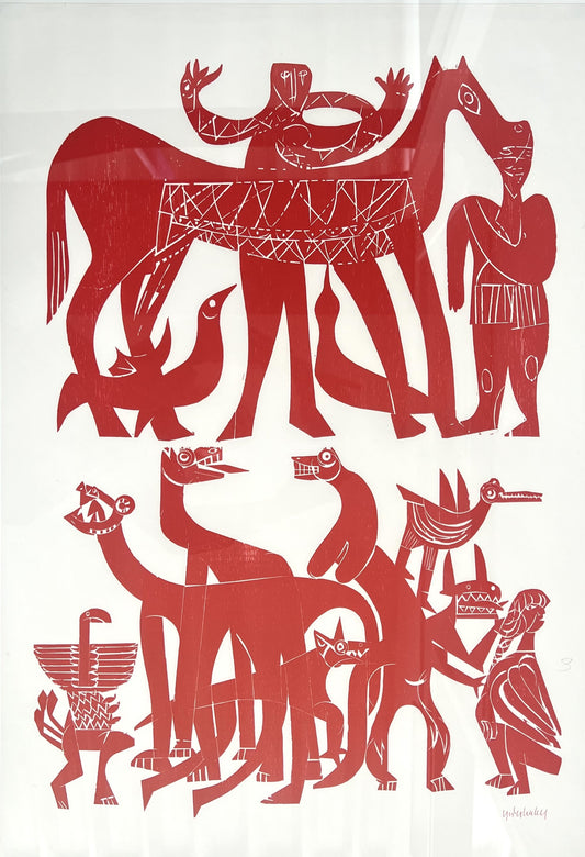 Grieshaber, HAP, Menschen und Fabelwesen, 85 x 58cm, Farbholzschnitt