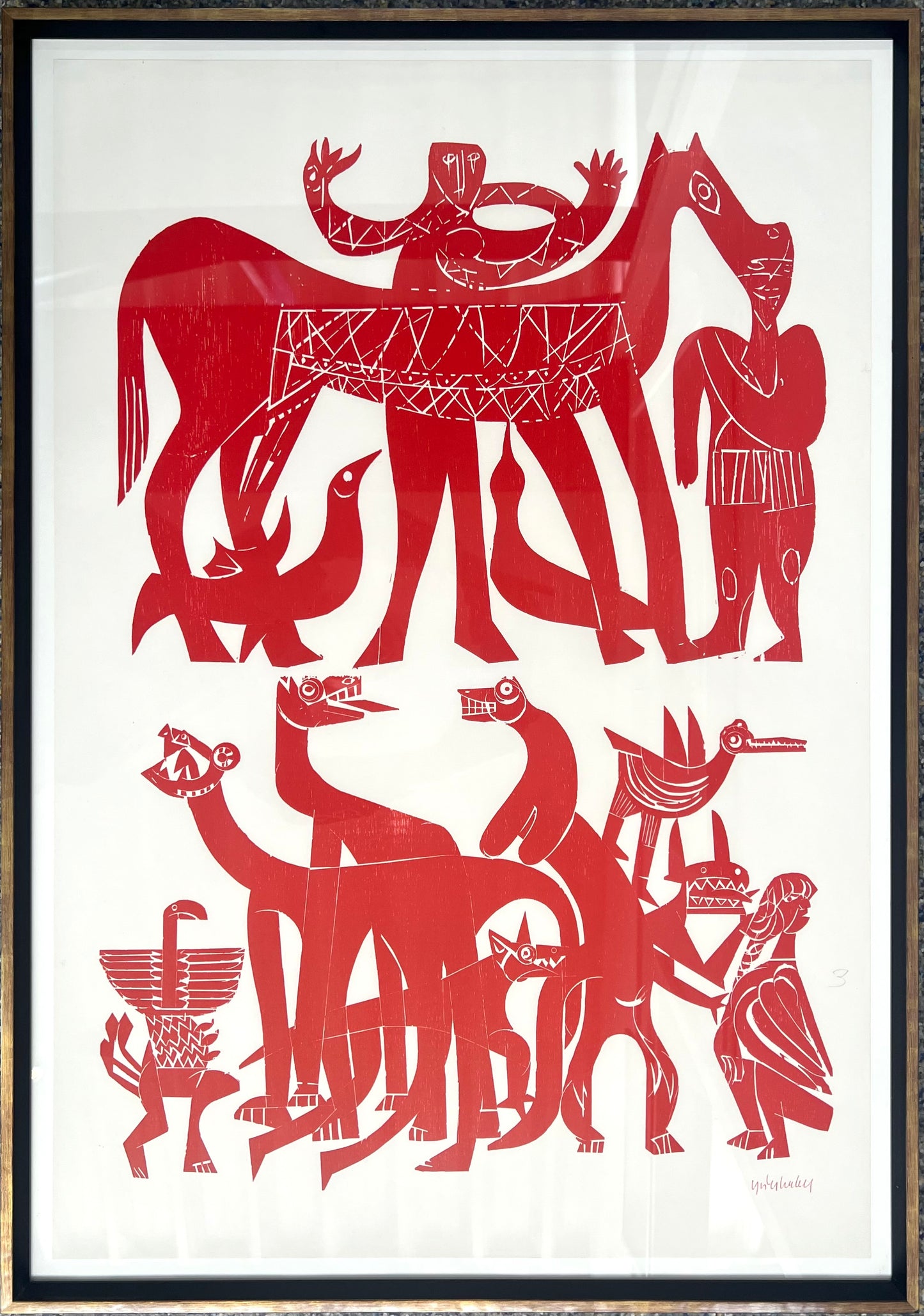 Grieshaber, HAP, Menschen und Fabelwesen, 85 x 58cm, Farbholzschnitt