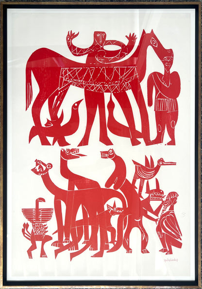 Grieshaber, HAP, Menschen und Fabelwesen, 85 x 58cm, Farbholzschnitt