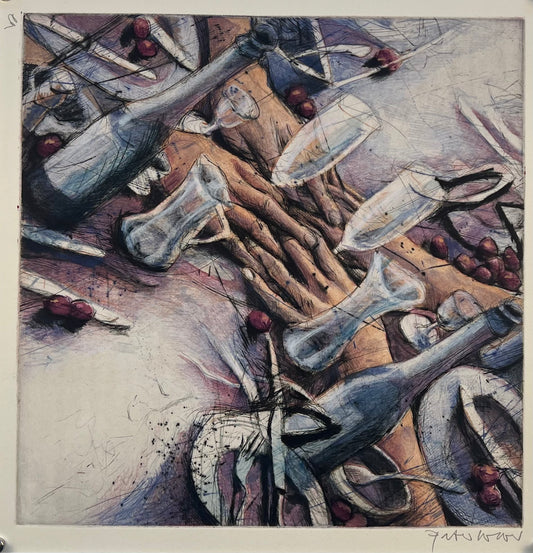 Wever, Peter, Hände durch Geschirr, 41,5 x 41,5cm, e.a., Radierung